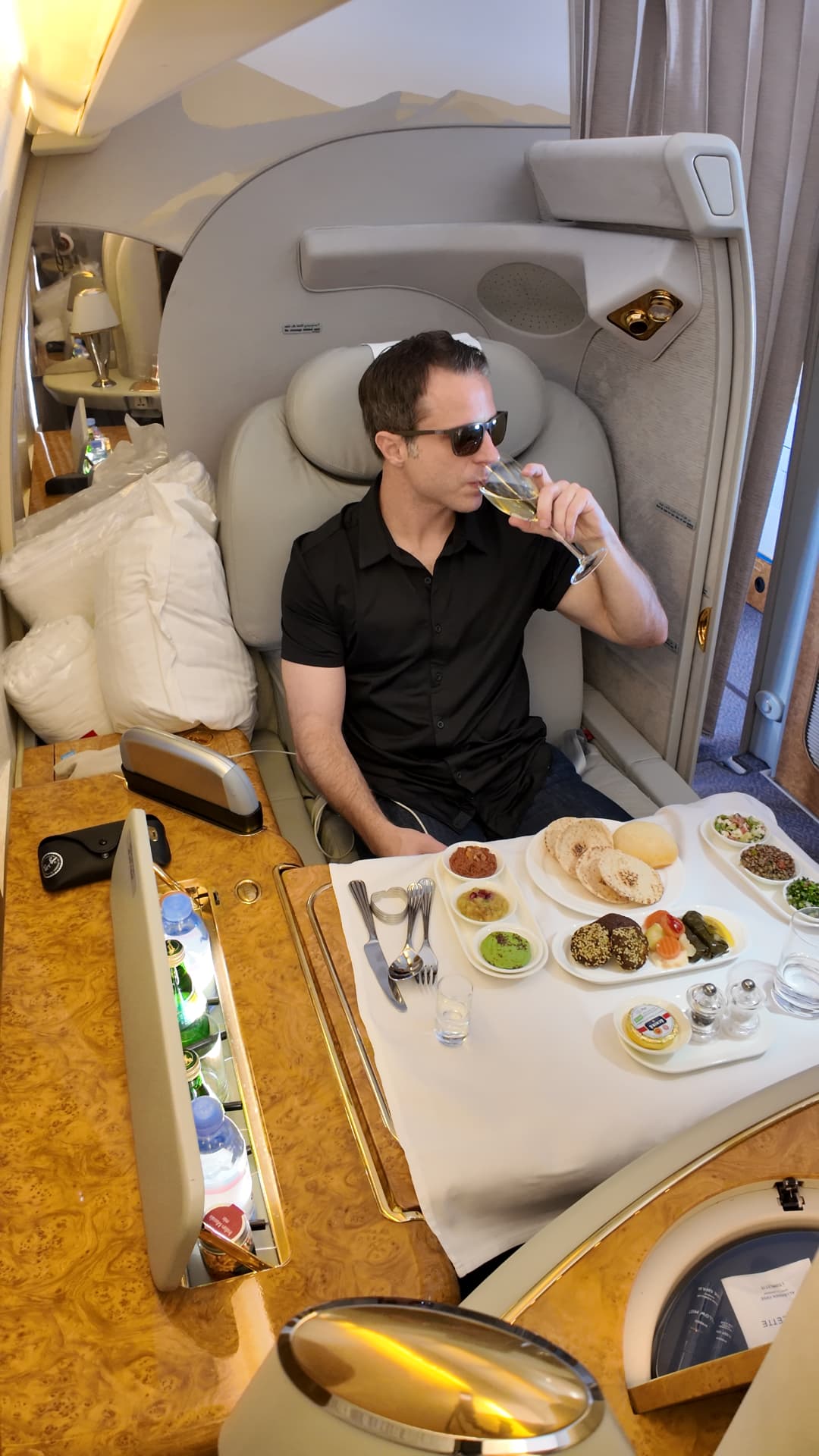 Chet Carter enjoying Emirates First Class